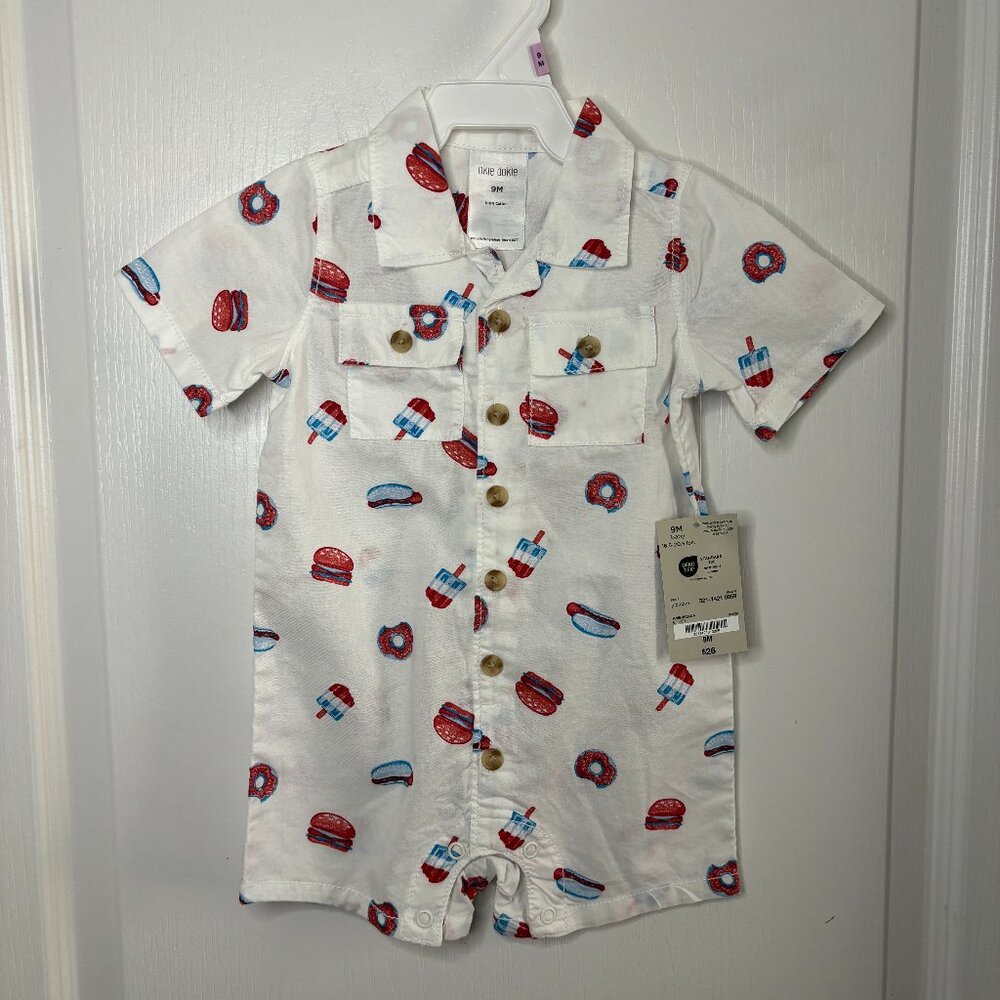 Okie Dokie Baby Boy Fourth 4th of July Americana Short Sleeve Snap Button Romper